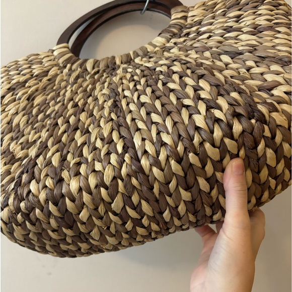 The Limited Woven Natural Fiber Wood Handle Large Tote - Picture 2 of 8